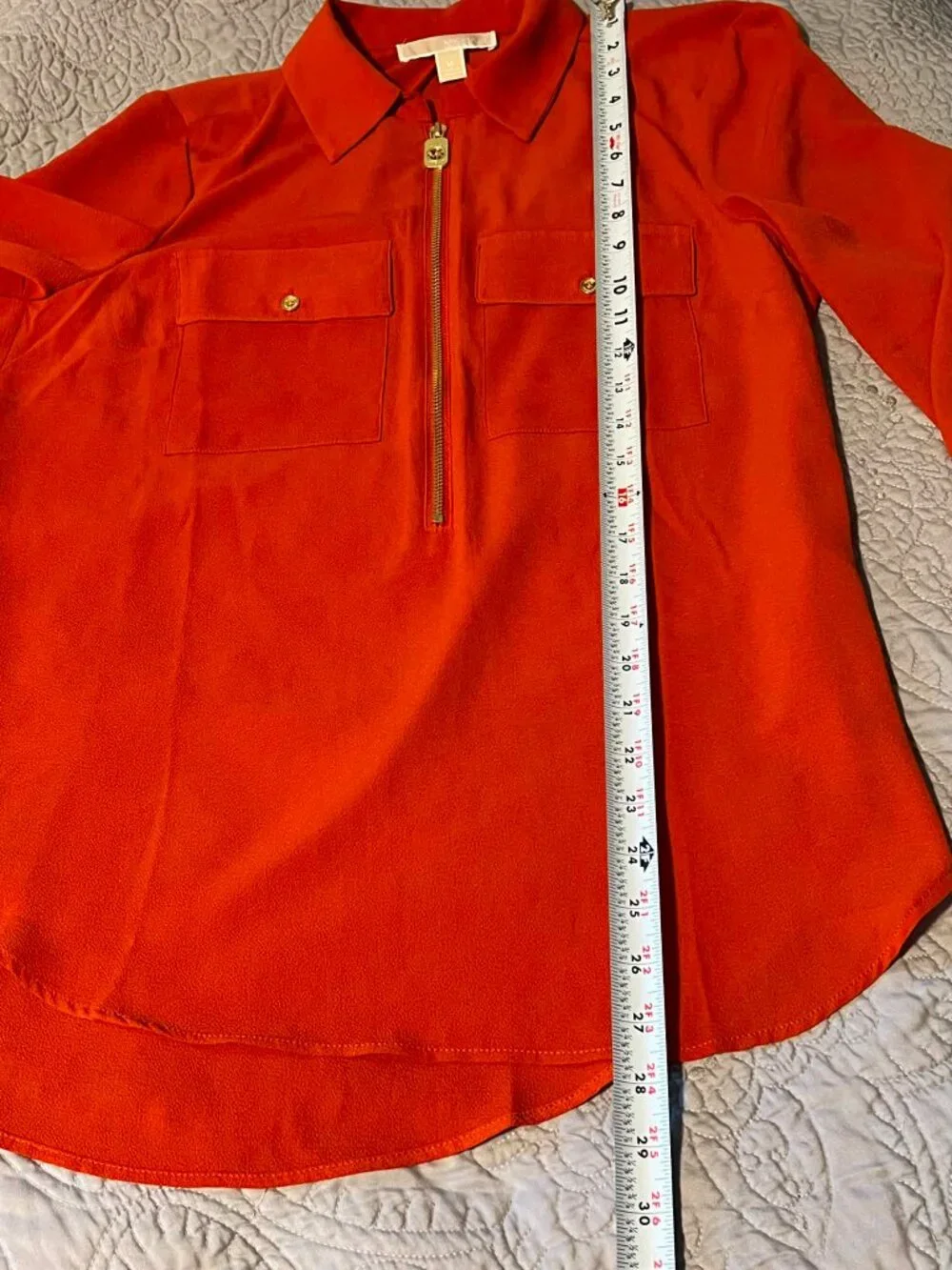Michael Kors Zip Front Blouse Orange/Red Size M